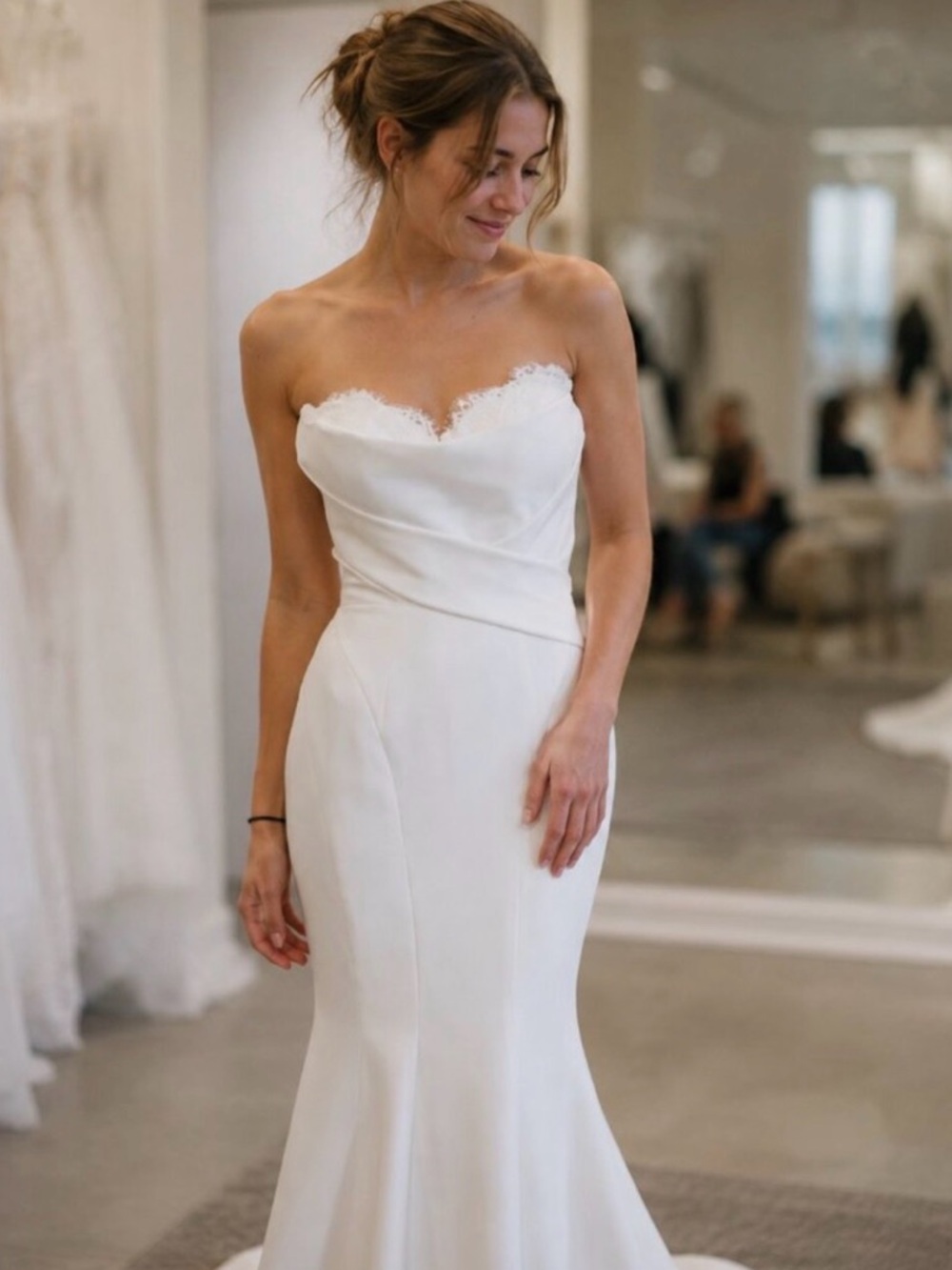 Elegant Strapless White Lace-Trim Mermaid Dress